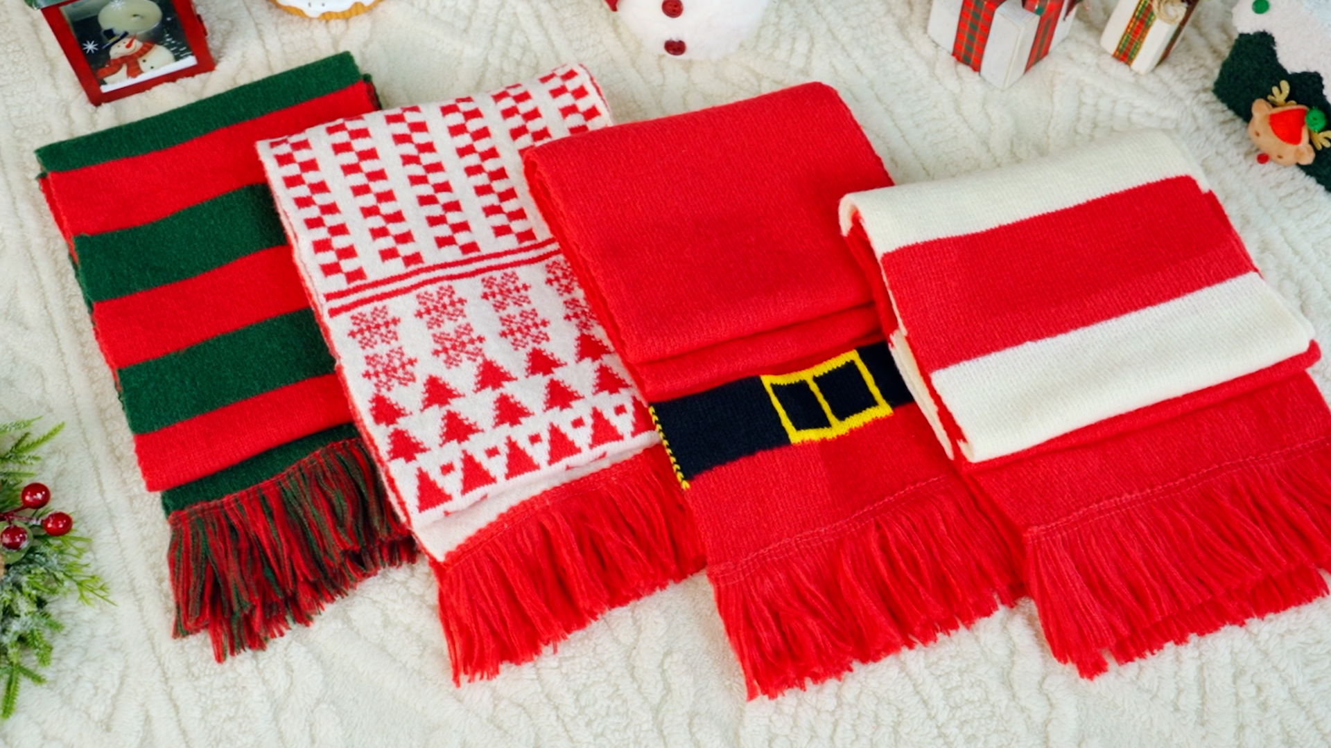 Liitrsh 4 Pack Christmas Knitted Scarves Soft Holiday Knit Scarves